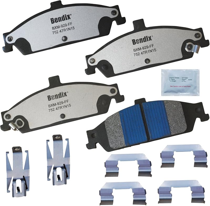 Pastilhas de freio dianteiras semimetálicas Bendix Fleet Metlok MKD752FM para Pontiac Grand Am 1999 a 2005 – Jogo com hardware de instalação