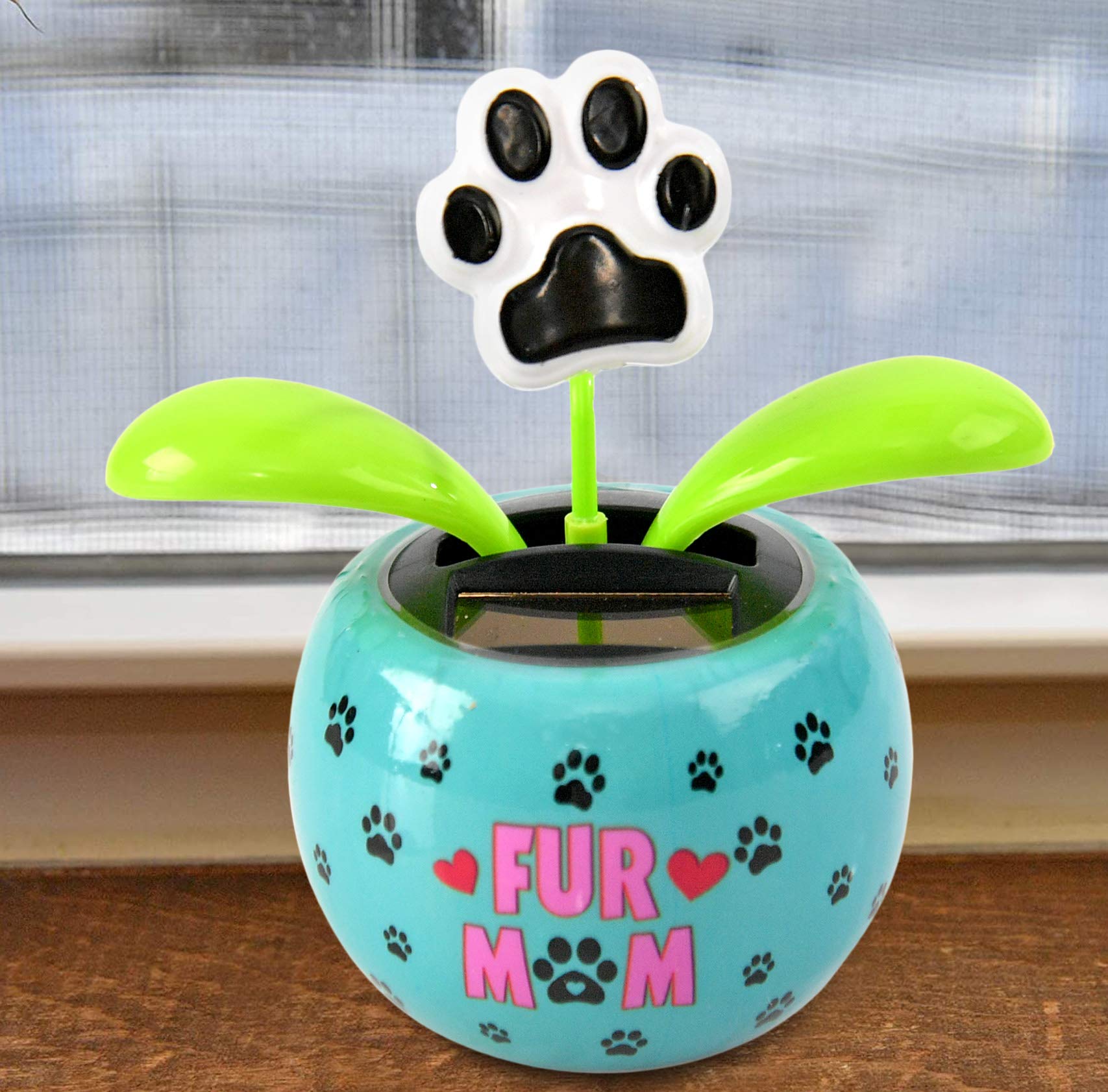 Home-X “Fur Mom” Paw Flower Solar Dancer Figure, Solar-Powered Dancing Office Desk Decor, Windowsill or Car Dashboard Decoration