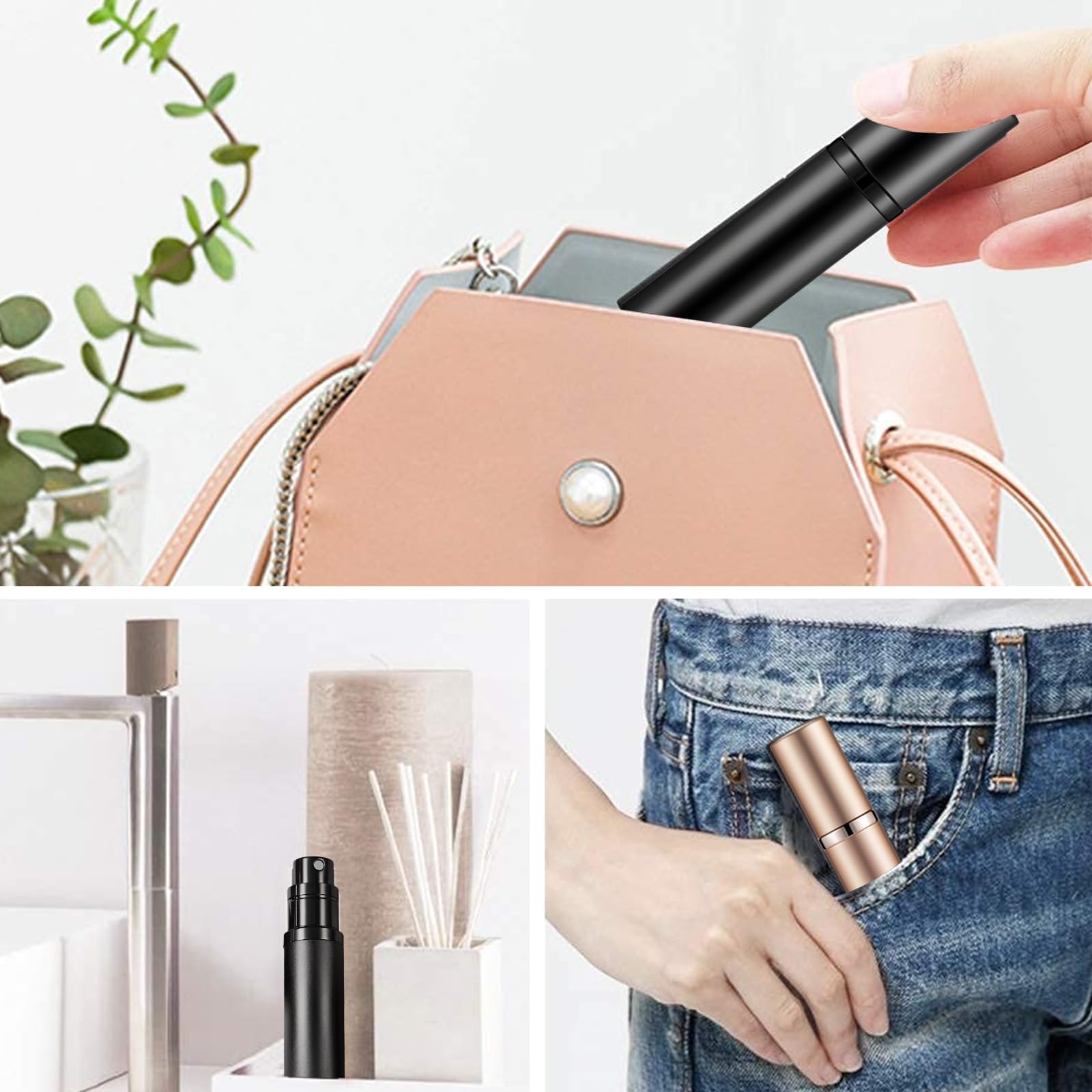 Atomizer perfum, 2 szt. Podróżny pojemnik na perfumy wielokrotnego napełniania parownik, perfumy rozpylacza do podróży, imprezy, codziennego życia (5 ml, czarny, różowe złoto)