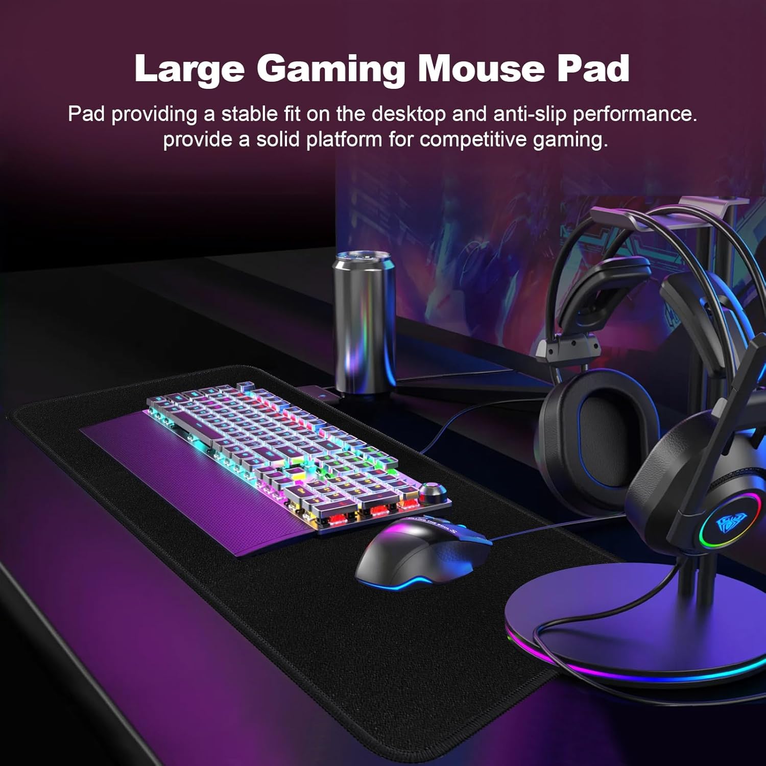 Large Gaming Mouse Pad Keyboard Pad for Gamer/Computers Laptop Desk/Office Accessories Mat with Stitched Edges Non-Slip Rubber Base Extended Desktop Protector Pad (31.5" L x 15.8" W x 0.2H)