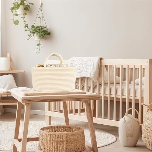 Miniatura 5 de Organizador de Pañales Caddy Cesta de Cuerda de Algodón para Bebé Almacenamiento de Guardería y Bolsa Portátil para Coche Regalos Ideales para Baby
