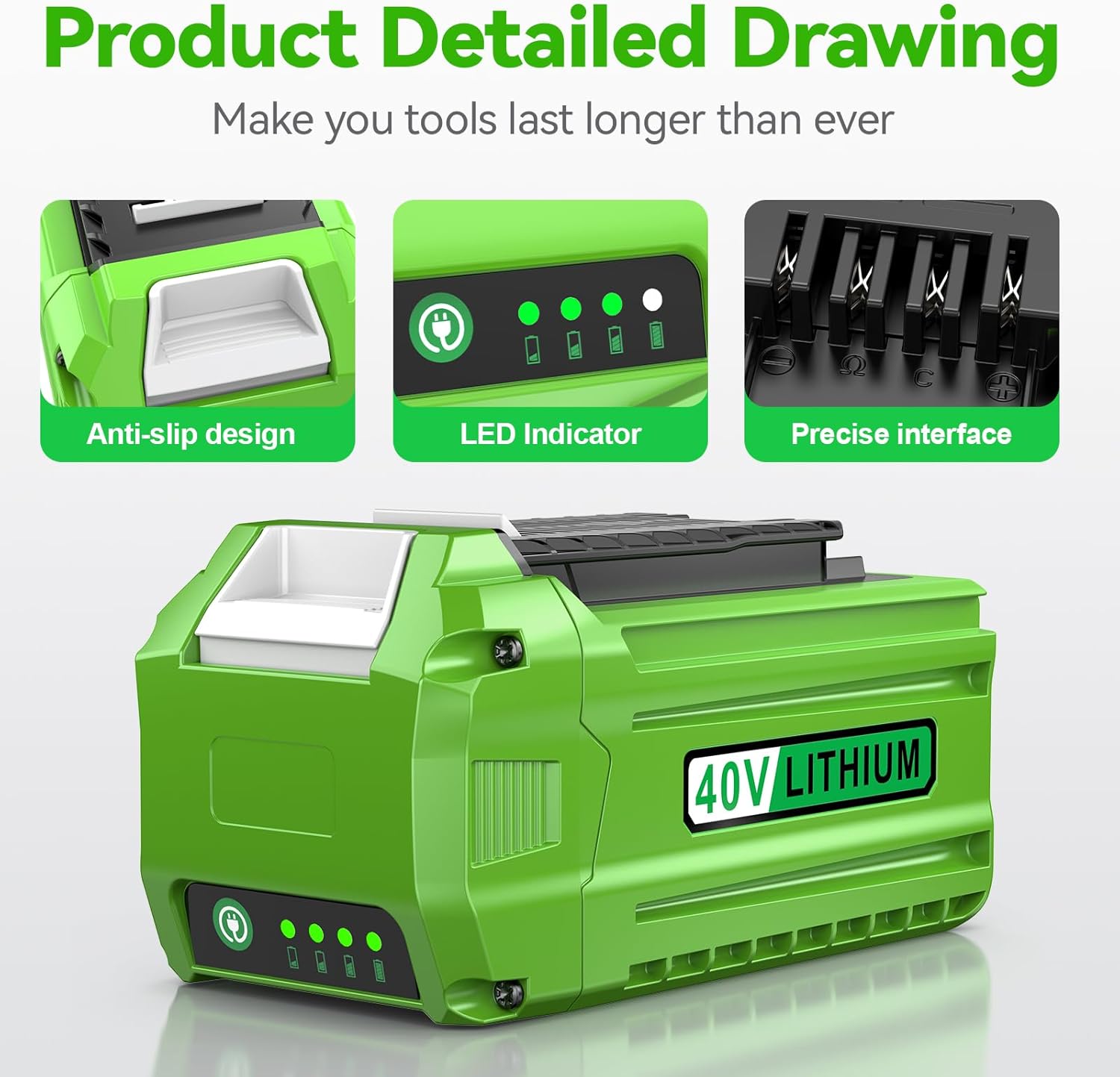 Futurebatt 2-Pack 6.0Ah 40V Battery for GreenWorks 29252 29462 29472 40-Volt G-MAX Cordless Power Tools 20642 21242 22262 22272 25312 25322 27062 (Not Fit Gen 1)
