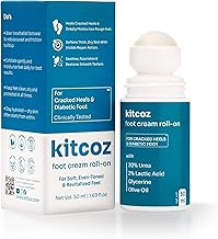 Kitcoz Foot Cream Roll On with 20% Urea, 2% Lactic Acid, Glycerine & Olive Oil for Dry Feet, Cracked Heels & Diabetic Foot | Non Sticky Formulation - 50ml