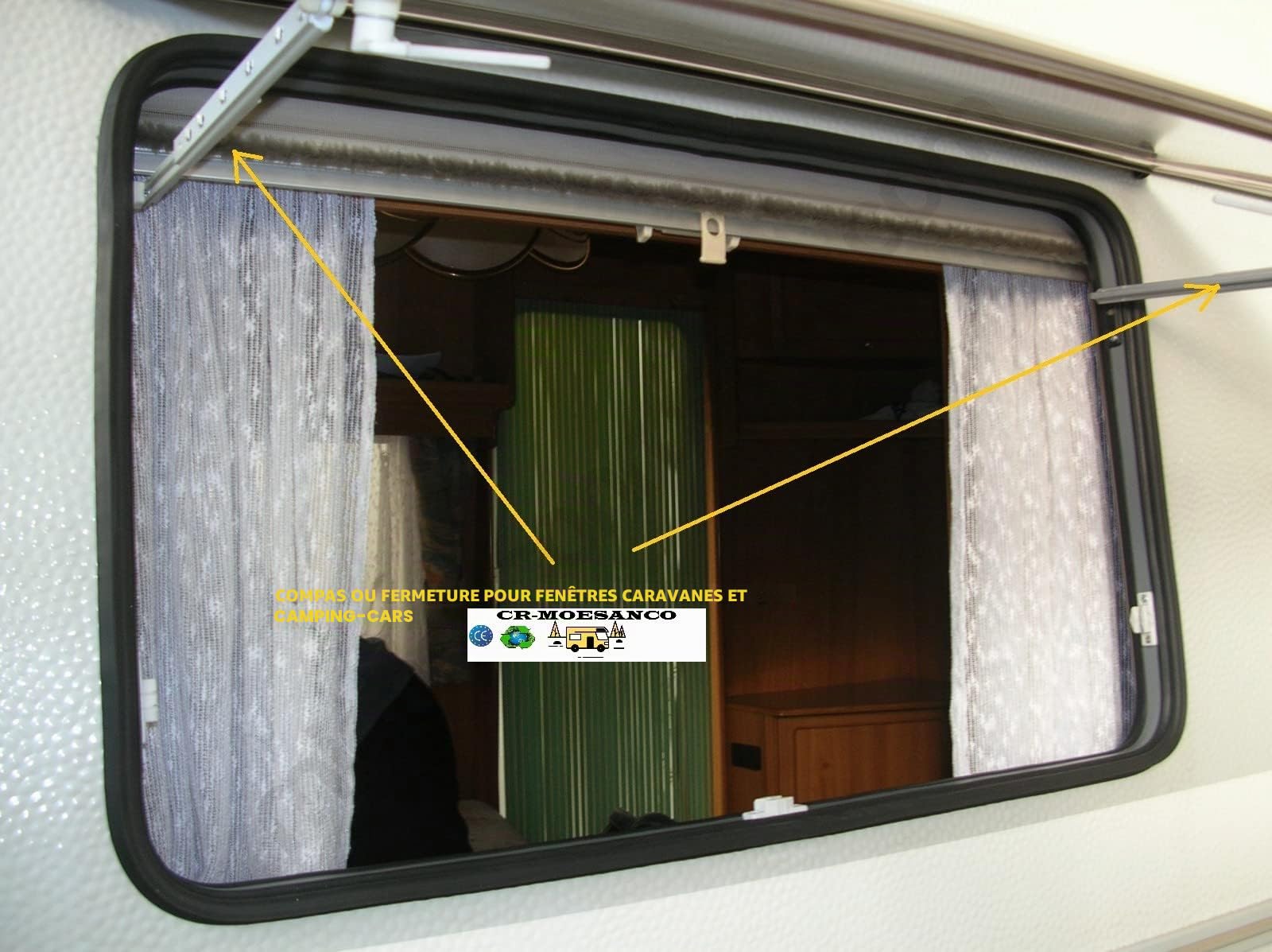 CR-MOESANCO® Compas de Baie Camping-Car Renforcé | Bras de Fenêtre Polyplastic 110mm Universel Ambidextre | Support Aluminium Anti-Corrosion pour Fourgon Aménagé, Caravane et Bateau