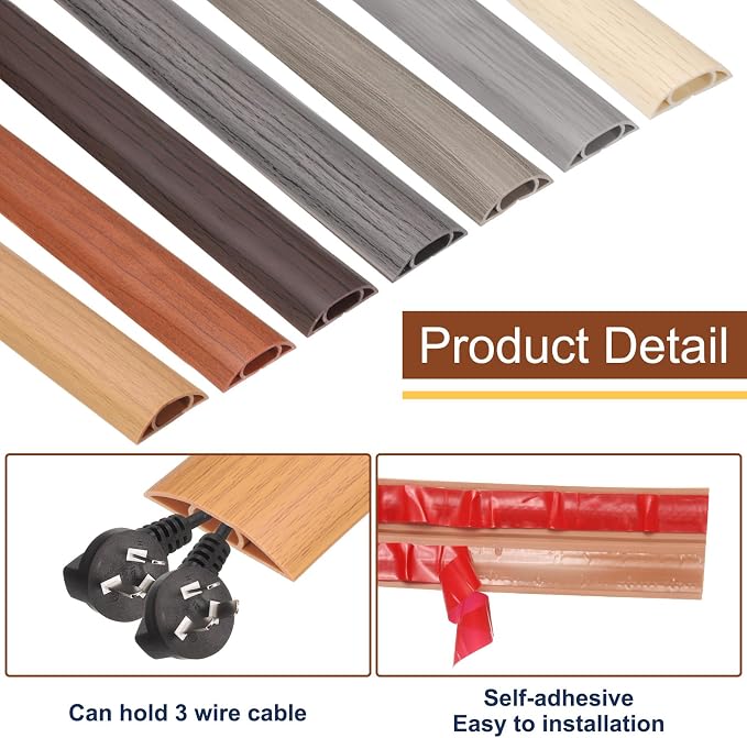 Cubierta para cables de piso HARFINGTON de 4 pies, ancho 0,5 pulgadas x alto 0,3 pulgadas, canal interno PVC para esconder extensiones y cables, color madera negro miniatura 4