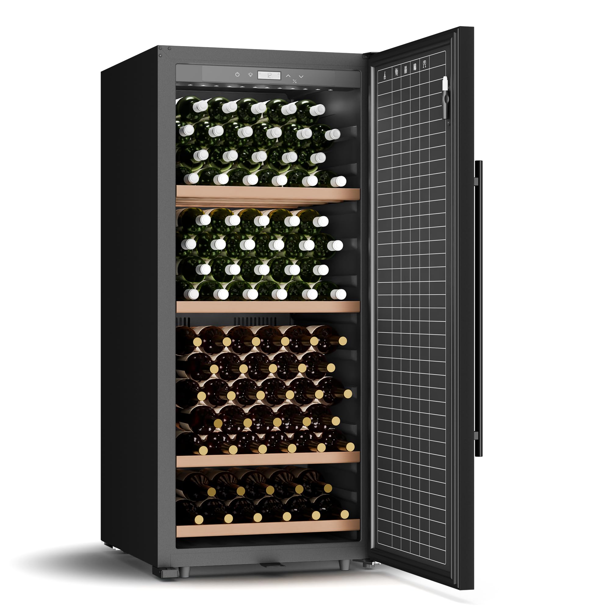 KLARSTEIN CellarMax Vinoteca Grande - 155 Botellas, 5-20°C, Control Táctil, Puerta Metálica, Cerradura, Alarma, Independiente, Nevera Para Vinos