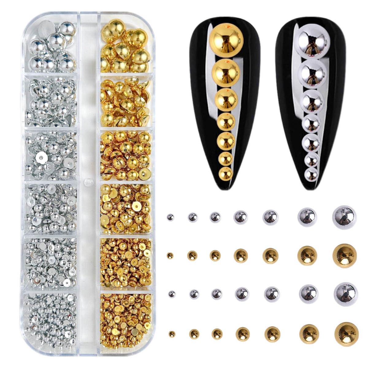 0.8mm Mini Small Nail Beads Stainless Steel Beads Nail Chain Charms Nails Art Decorations Gun Grey Nail Studs Gold Caviar Nail Charms DIY Tool Nail Studs Accessories Caviar Beads for Nails (Yellow)