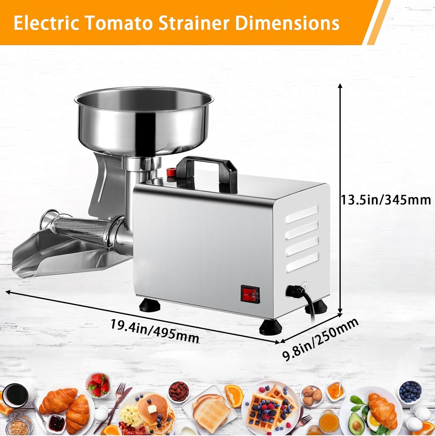 Electric Tomato Strainer Machine 450W Commercial Tomato Milling Machine Stainless Steel Tomato Press and Strainer 90-160KG/H for Home Restaurant Use Noshell