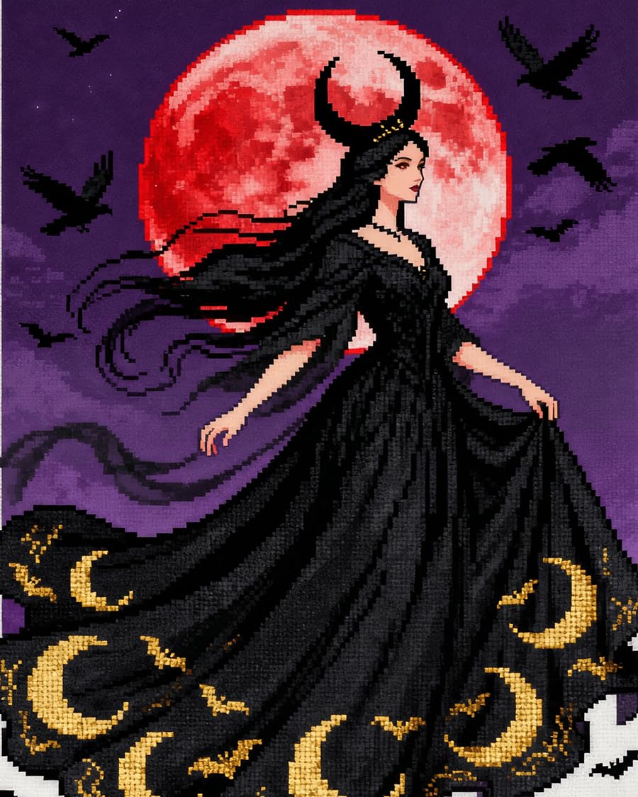 WallustrioaW Art Pre Printed Cross Stitch Kits for Adults Beginners,Moon Fairy,11CT Stamped Embroidery Kit Wall Art Home Decor,16x20in