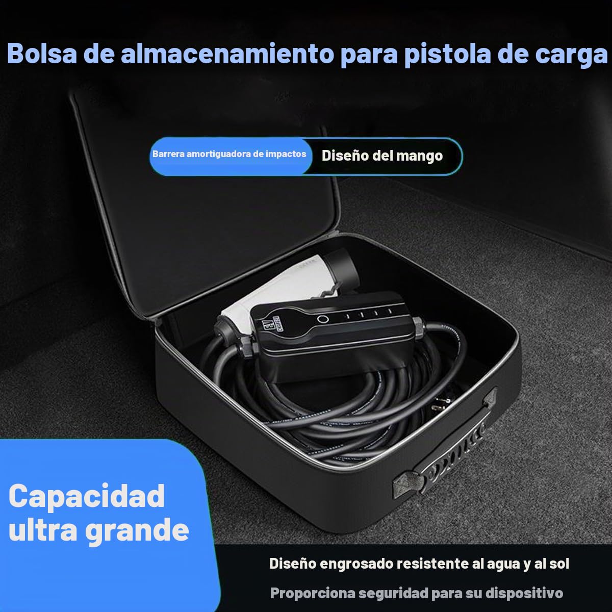 EV - Funda resistente para cable de carga de nailon 1680D, bolsa de almacenamiento tipo 1/tipo 2, waterproof y anti-golpes, ideal para maletero, garaje o viaje