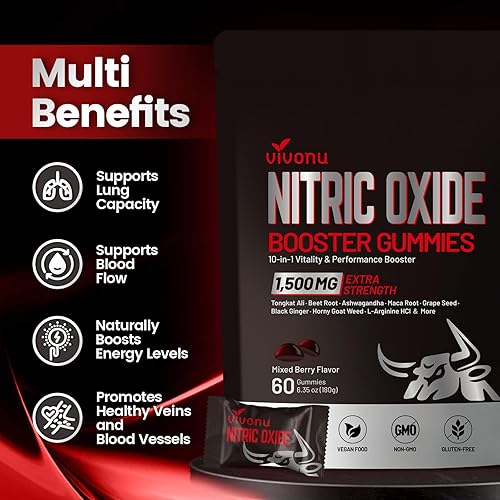 Miniatura 2 de Suplementos de óxido nítrico para hombres, gomitas potenciadoras de óxido nítrico con L arginina y L citrulina aminoácidos esenciales y raíz de