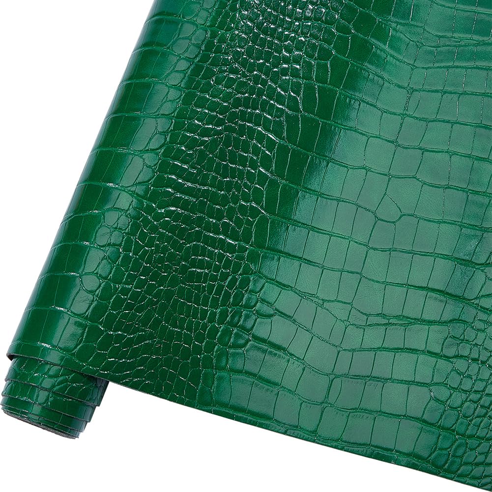 CRASPIRE 53"x12" Crocodile Leather Fabric Faux PU for Embossed Making Sewing Skin Grain Sheets Material DIY Upholstery Crafts Handbags Furniture Car Wrapping Leather Earrings Shoes Belt Green