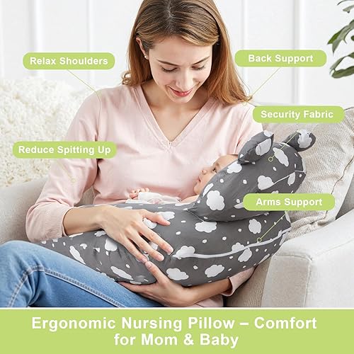 Miniatura 3 de Almohada ergonómica de lactancia para lactancia materna y biberón, almohada suave de apoyo para bebés recién nacidos, alivio de reflujo, funda