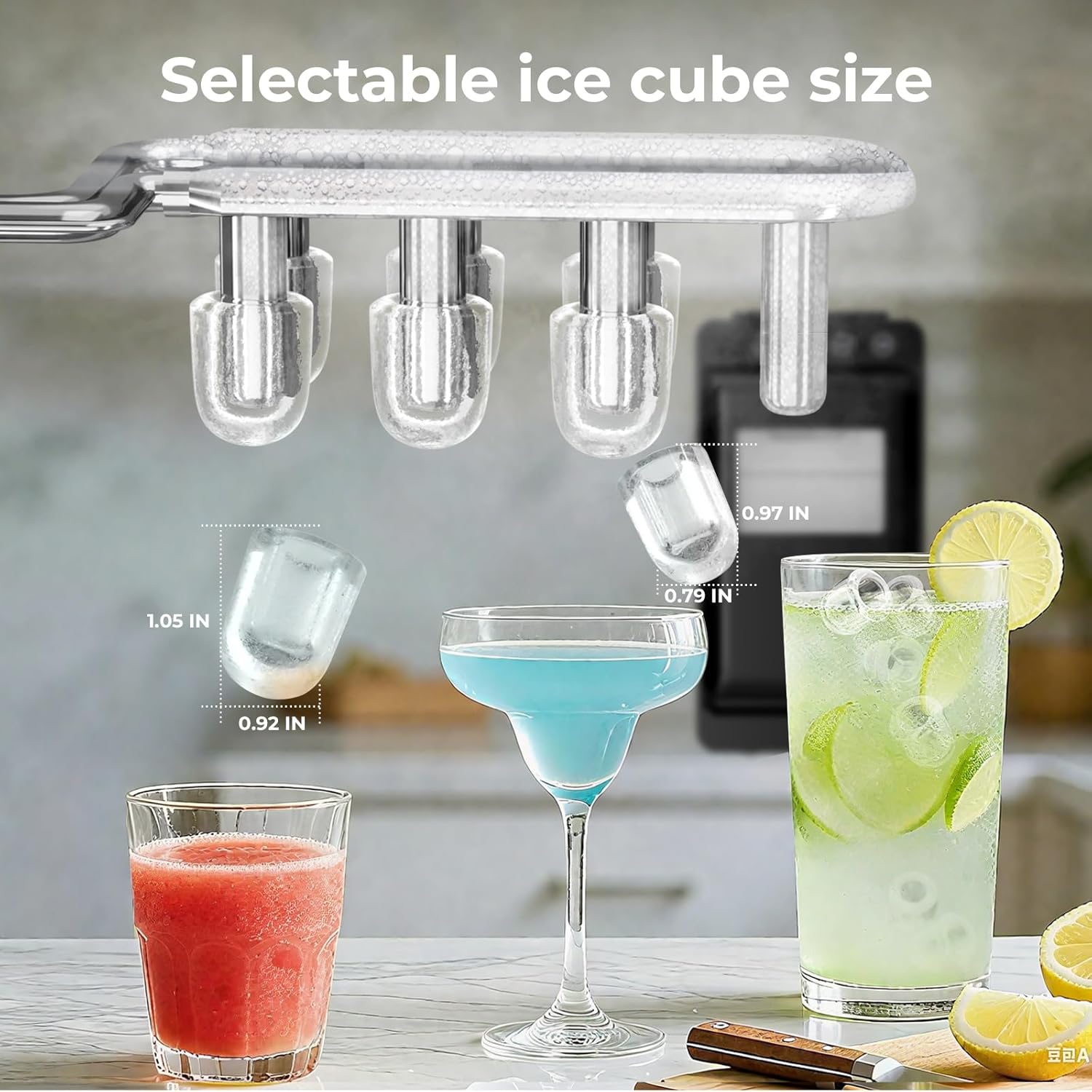 Countertop Ice Maker, 6 Mins Fast Bullet Ice, 26lbs/Day, 2 Ice Sizes, Self-Cleaning & Quiet Portable Ice Machine for Home, Office, Bar & RV, Black