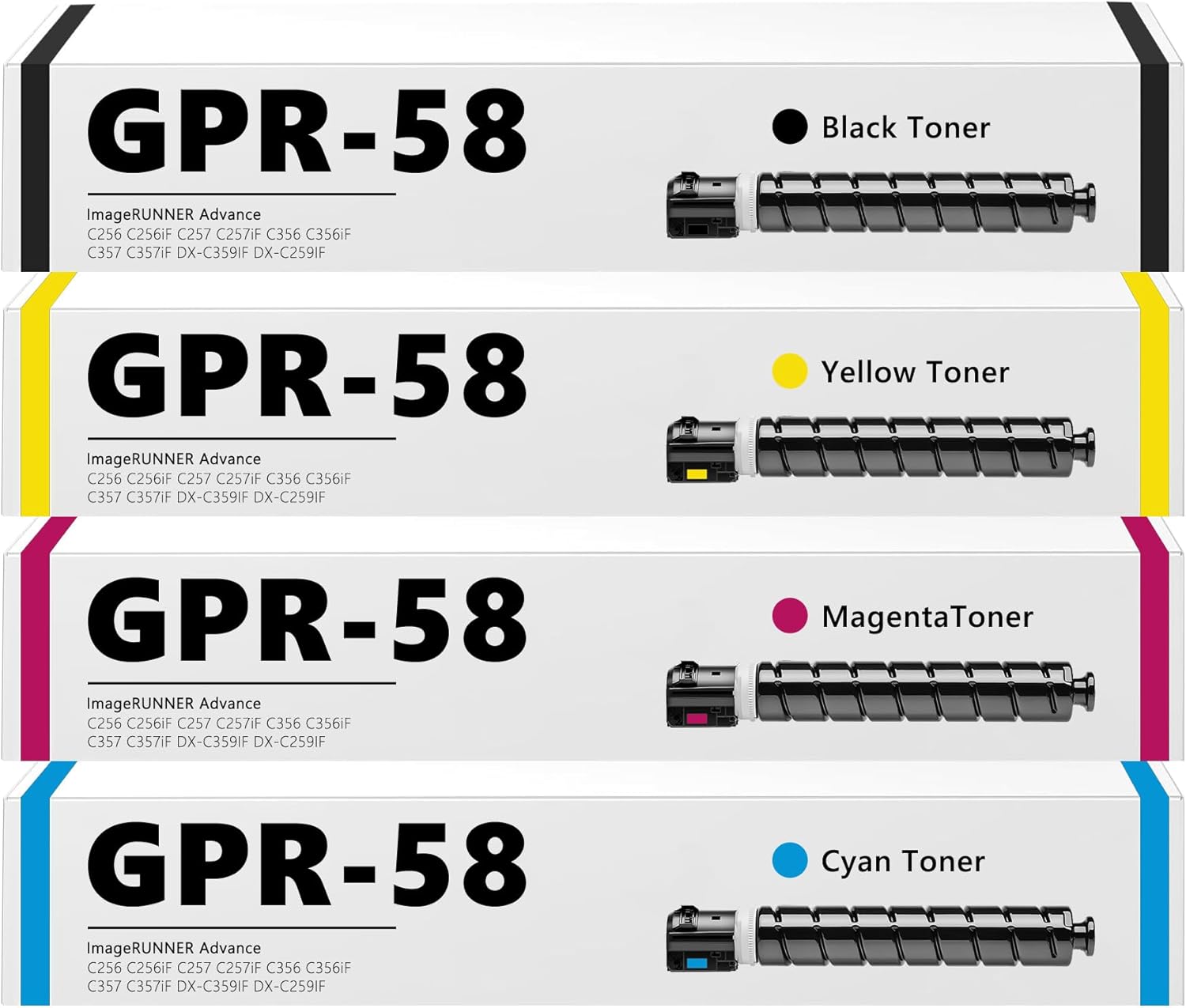 GPR-58 GPR58 4-Pack Toner Cartridge for Canon Imagerunner Advance iR-ADV C256 C256iF C257 C257iF C356 C356iF C357 C357iF Printers (Black Cyan Magenta Yellow)
