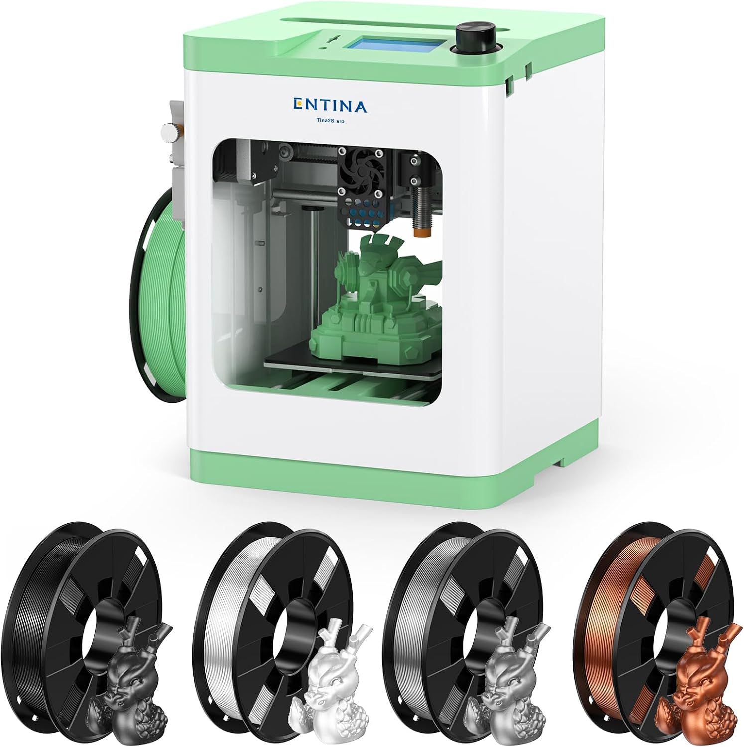 Entina Kids Mini APP Control 3D Printer & 4 Skil Colors PLA Filament Bundle