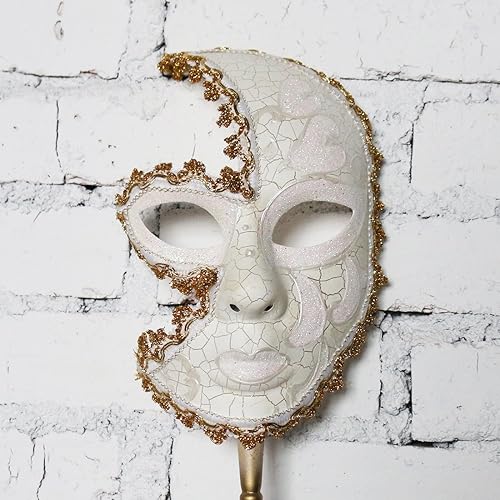 Miniatura 5 de YU FENG Paquete de 2 máscaras de cosplay para parejas, carnaval musical veneciano, Mardi Gras, máscara de mascarada en un palo para fiesta