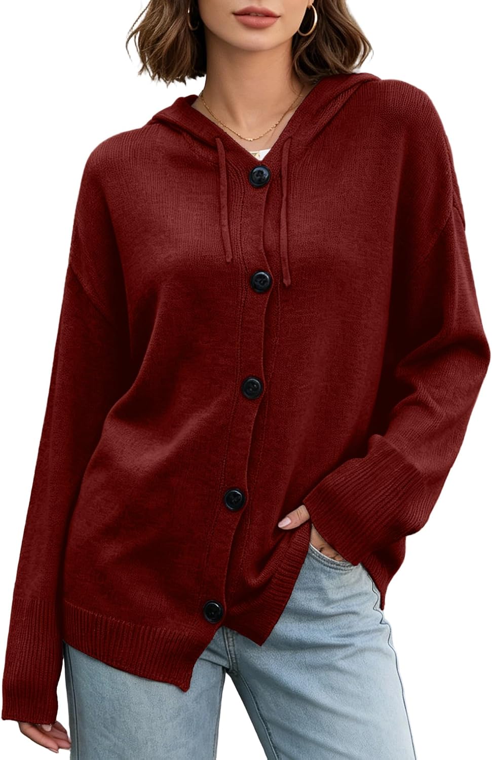 Women's Casual Cardigan V Neck Button Down Hooded Sweaters Long Sleeve Hoodies Outfits
