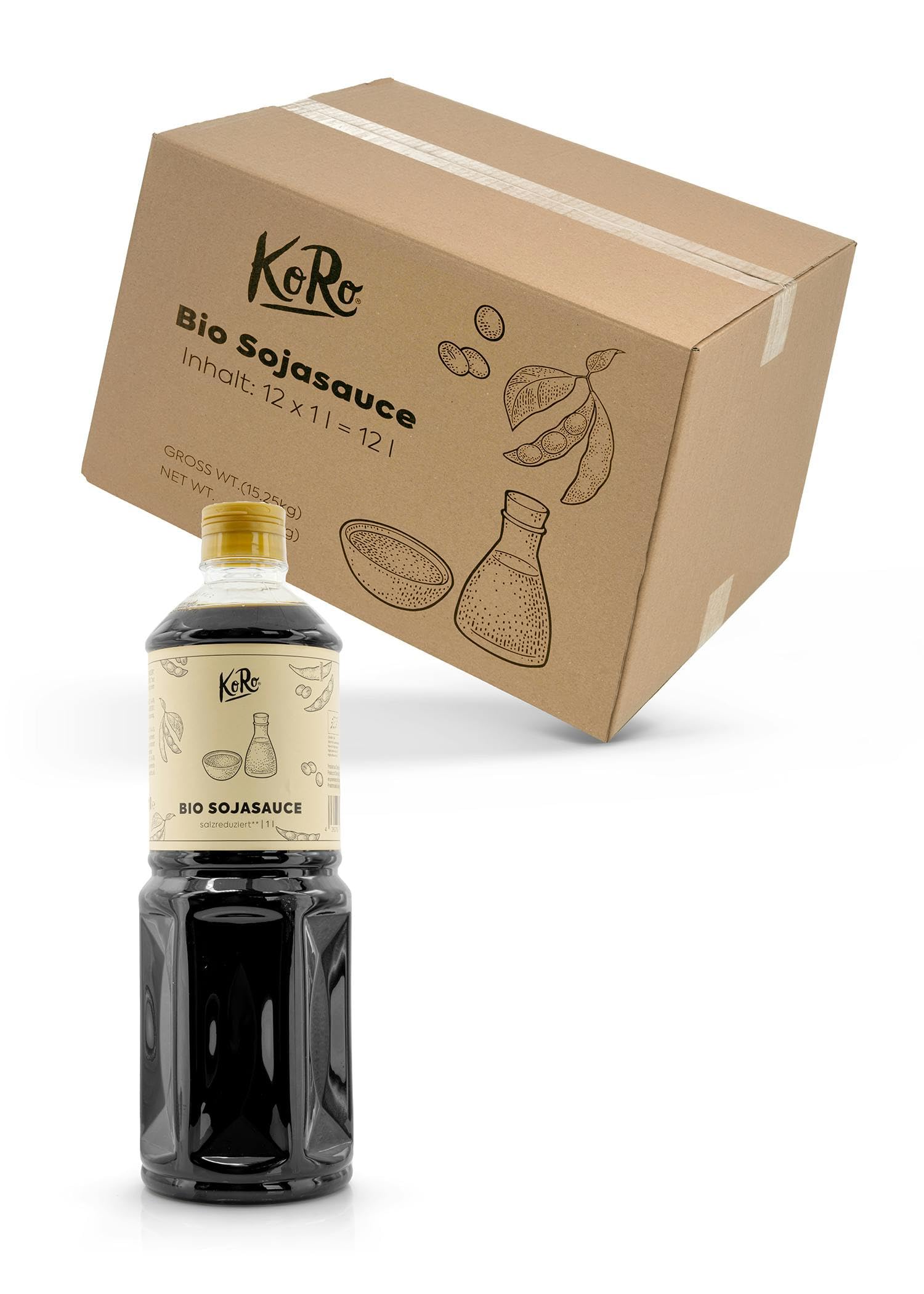 KoRo - Salsa di soia bio a ridotto contenuto di sale 12 x 1 L - Confezione risparmio - Vegan e bio - Intenso sapore umami