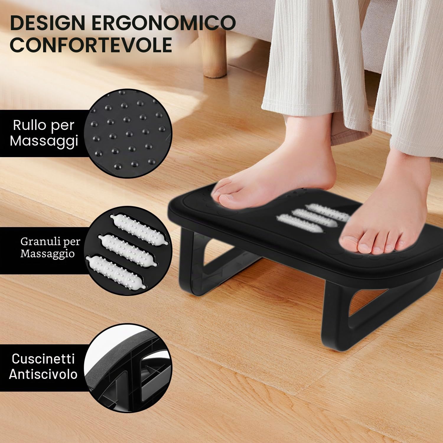 Poggiapiedi Ergonomico con Massaggio - Supporto Piedi Antiscivolo per Ufficio e Casa - Design Moderno - Migliora Postura e Circolazione Sanguigna