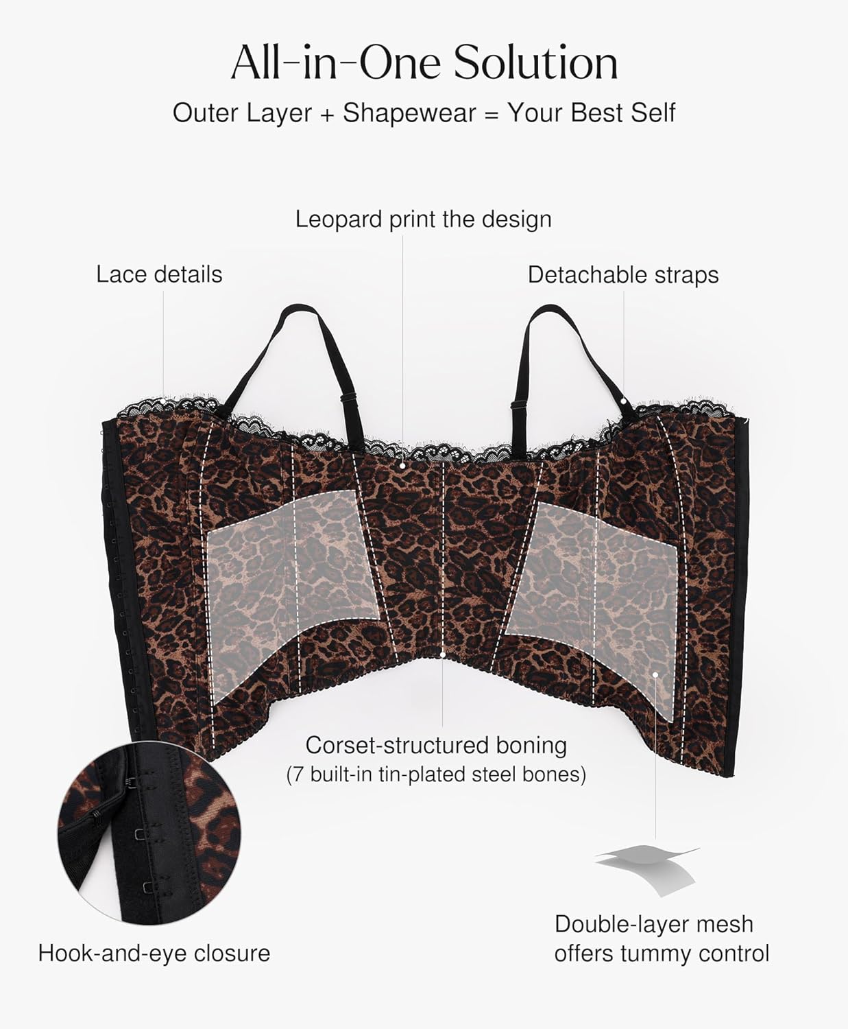 Popilush Corset Tops for Women - Shapewear Lace Top Detachable Strap Bustier with Buckle Summer Splash