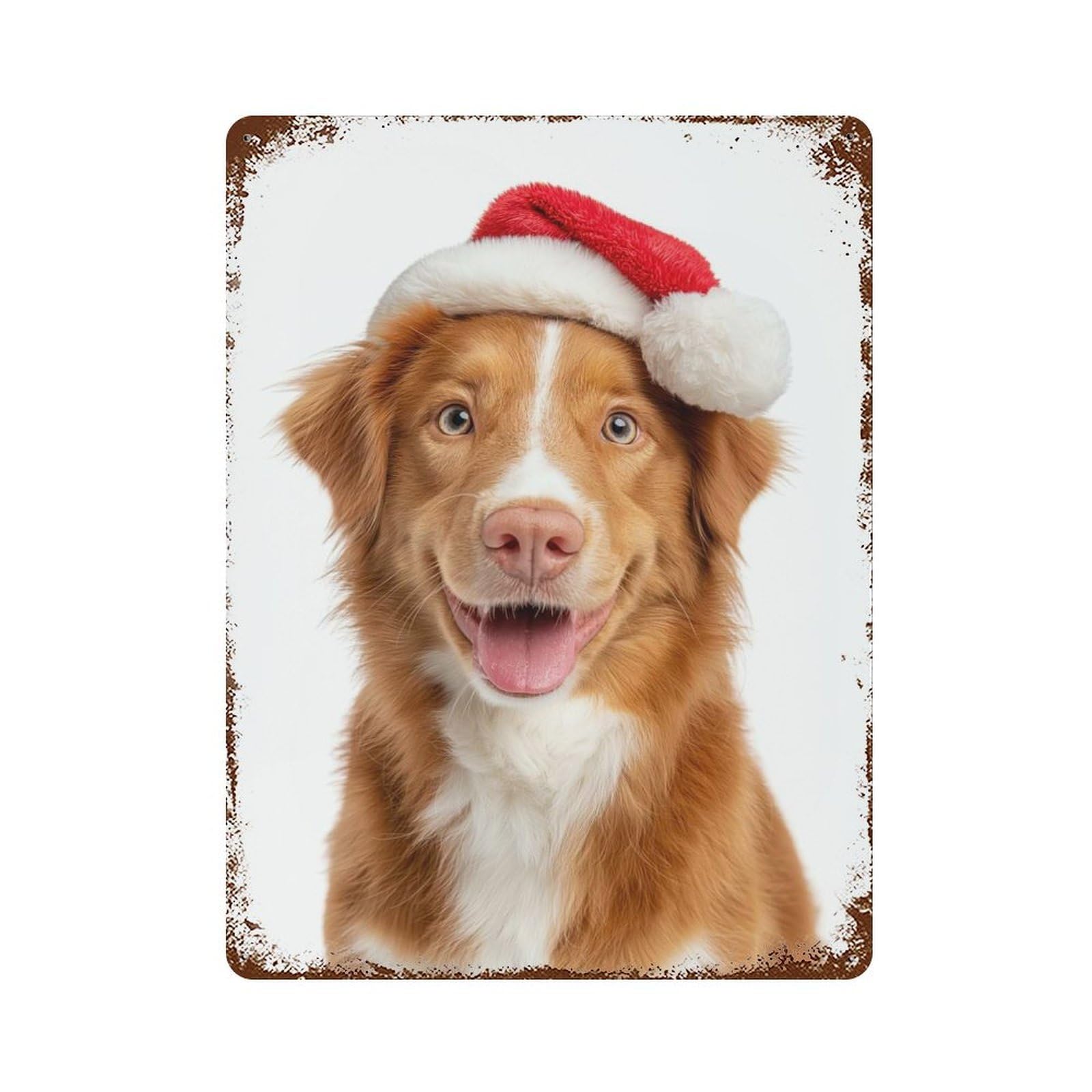 Vintage Rust Metal Sign Nova Scotia Duck Tolling Retriever Dog with Santa Hat Portrait 15.7"x11.8", Shabby Chic Decor for Cafe, Home Bar And Lounge Decor