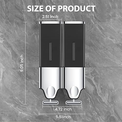 Miniatura 3 de EHORIA Dispensadores cuadrados 2 en 1 para la ducha, dispensador de jabón de ducha, acondicionador y dispensador de champú, distribuidor montado en