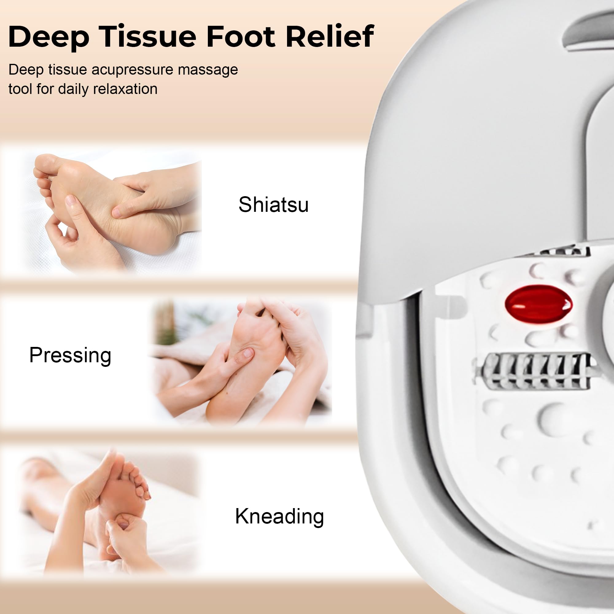 Foldable Foot Massager 500W with Heat, Bubble, Magnetic Therapy - Pedicure Foot Spa Bath with 4 Massage Rollers, Temperature Control, Red Light - Feet Soaking Tub for Relaxation, Stress Relief - Grey
