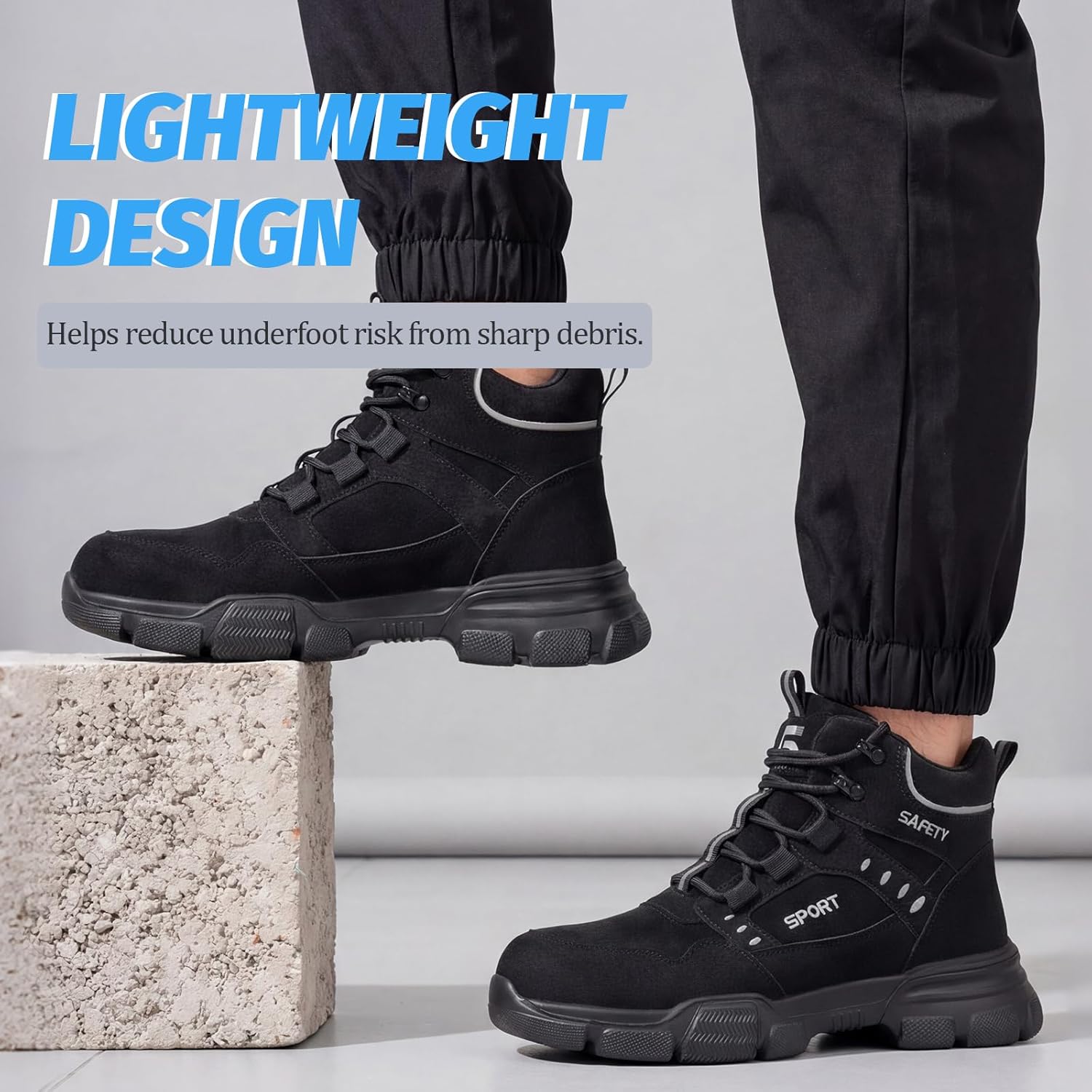 GUSAYEX Steel Toe Boots for Men High Top Work Safety Boots with Kevlar Puncture Resistant Midsole Lightweight Industrial Men's Work & Utility Shoes for Construction Warehouse Factory Jobs