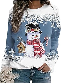 Moletom Feminino Casual Manga Comprida Gola Redonda Leve Estampa De Natal Vintage Praia Camiseta Moletom Com Gola Redonda Camisas De Outono blue-XXL