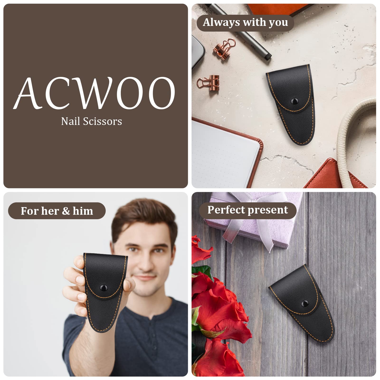 ACWOO Forbici per Unghie, Forbici per Cuticole, Forbicina Inox Extra Affilate con Lame Curve, Forbicina Professionale Unghie con Custodia per Professionale e Domestico