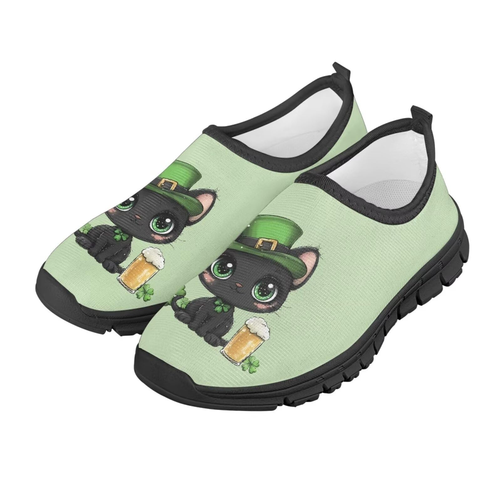 Cugasmaru Cat Tennis Shoes for Girls Gym Shoes St Patrick's Day Shoes for Boys Slip On Sneakers Size 12.5 Green Athetic Casual Shoes Big Kids School Sport Shoes for St Patrick's Day Gifts