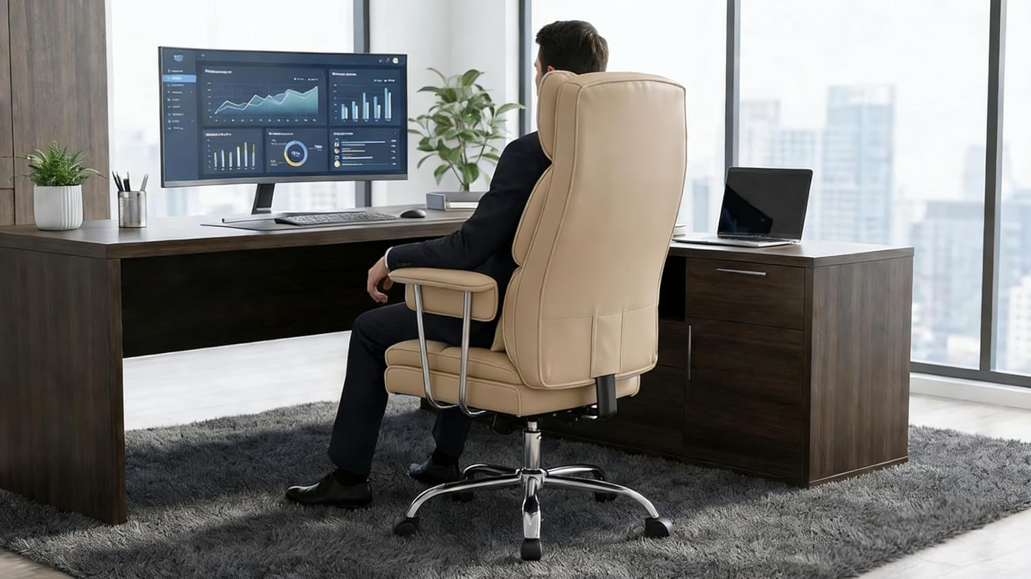 Big and Tall Office Chair 400lbs Wide Seat Executive Office Desk Chair High Back Computer Gaming Chair,Lumbar Support Computer Chair for Heavy People,Beige