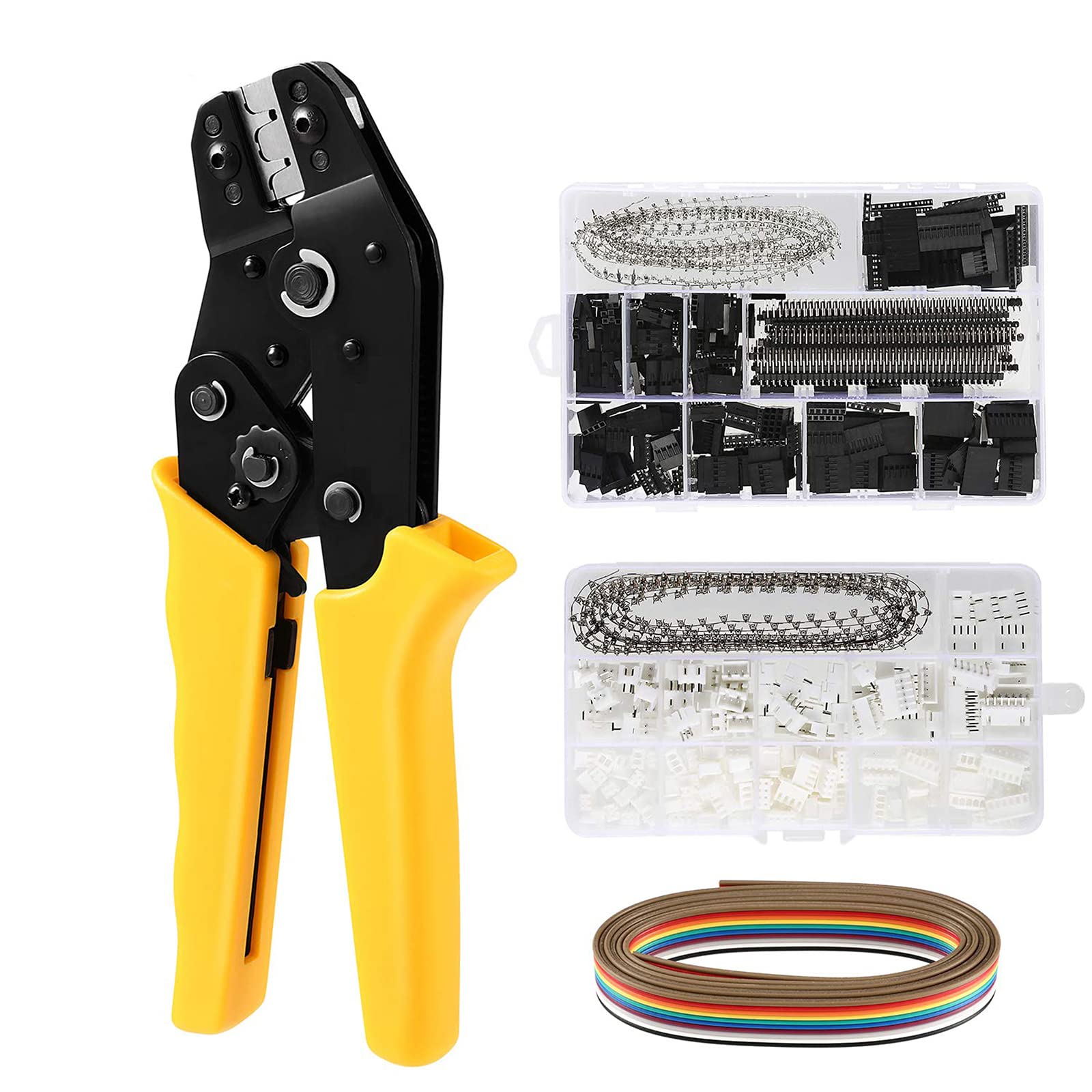 Kit de herramienta de crimpado de terminales de cable, kit de crimpado de terminales de trinquete aislado de 0.08-0.5mm² 02BMcon conectores de terminales,Blackwhite+crimping pliers