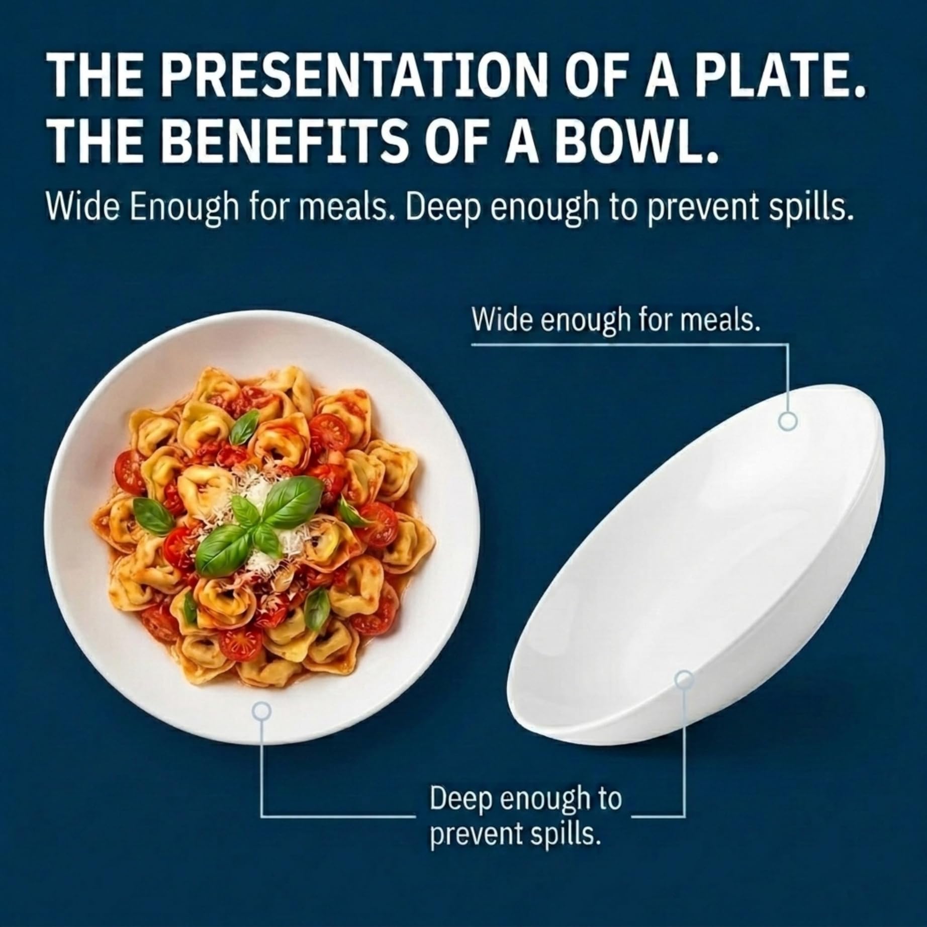 Corelle Vitrelle Lot de 4 grands bols à repas en verre de 850,5 g pour 4 personnes, ensemble de bols compacts empilables pour salade et pâtes, passe au micro-ondes et au lave-vaisselle, blanc