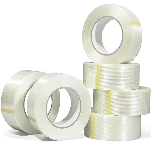 Miniatura 8 de Valley'sYuMiao Paquete de 6 cintas de fleje de filamento mono, 2 pulgadas x 60 yardas, embalaje de fibra de vidrio reforzado, cinta transparente