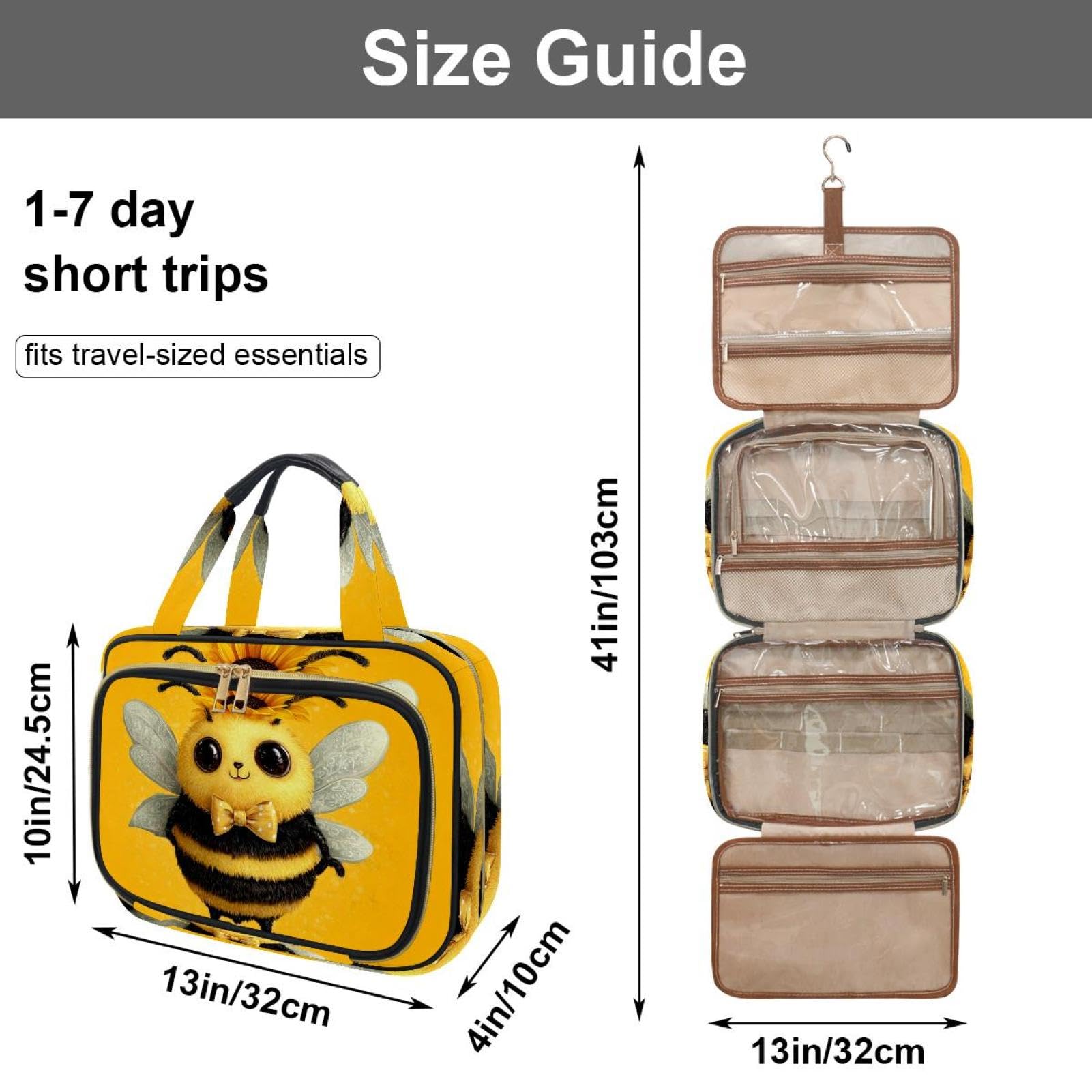 Kulturbeutel zum Aufhängen für Damen, Bienengelb, Reise-Make-up-Tasche, Organizer, Kosmetiktasche, Make-up, Kulturbeutel für Reiseutensilien, Zubehör, Mehrfarbig 10, M, Kulturbeutel