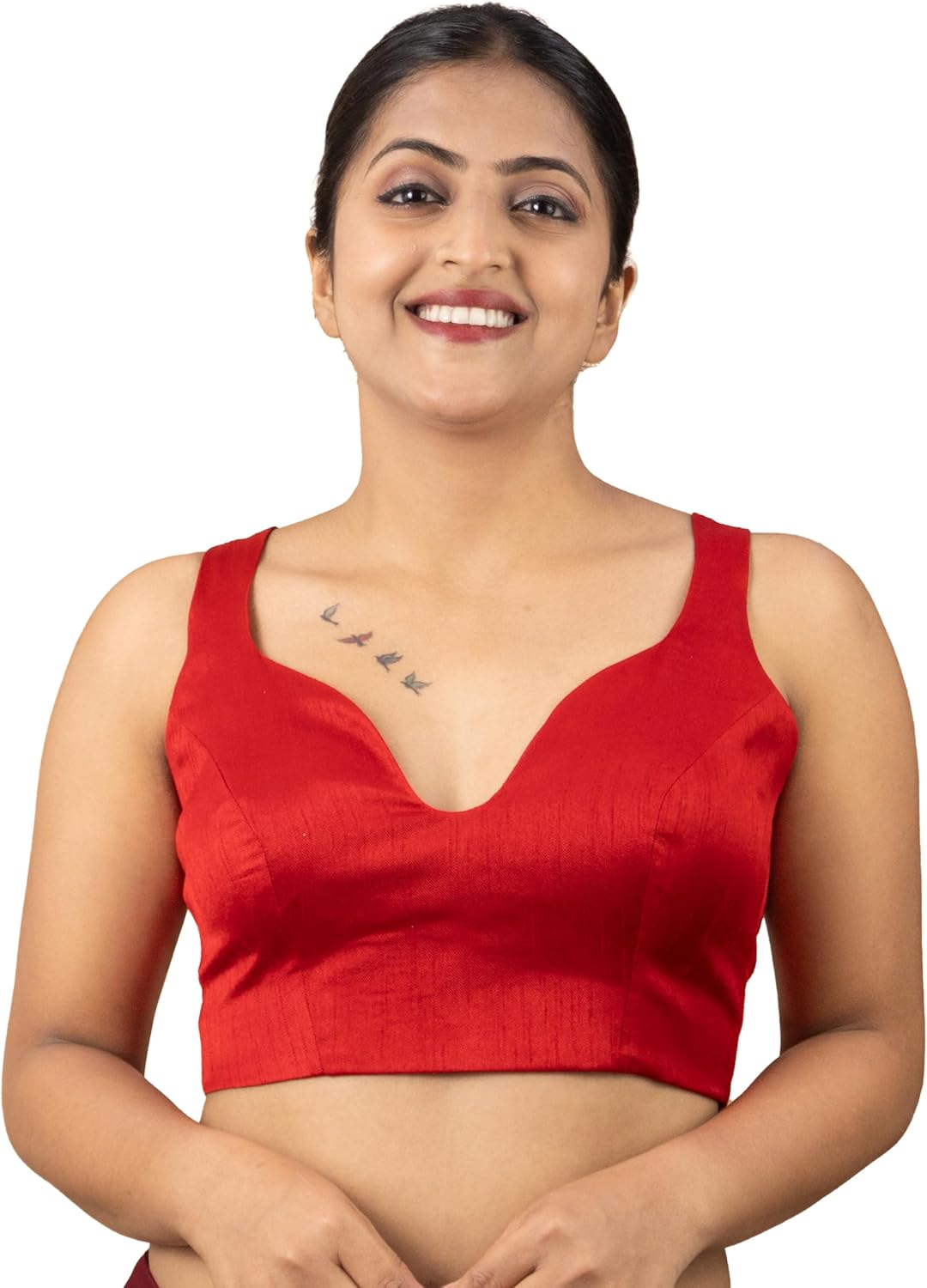 FIGURE'S DESIGNER Women's Dupion Silk Sweetheart Neck Sleeveless Readymade Saree Blouse S1