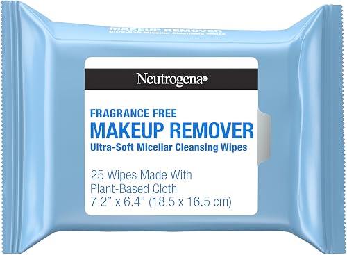 Neutrogena Fragrance-Free Makeup Remover Wipes, Daily Facial Cleanser Towelettes, Gently Removes Oil & Makeup, Alcohol-Free Makeup Wipes, 25 ct