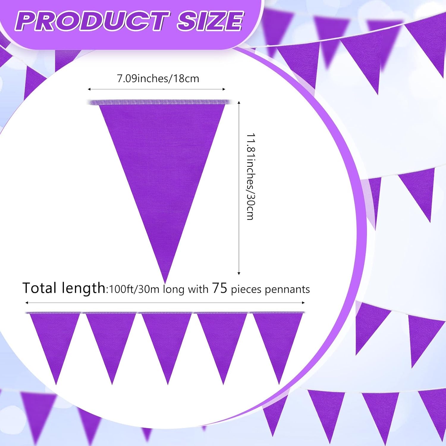 100 Feet Pennant Banners Flags 75 Solid String Triangle Flags for Grand Opening, Carnival Theme Birthday Party Decoration Outdoor Events Classroom Decoration(Purple) - Image 2