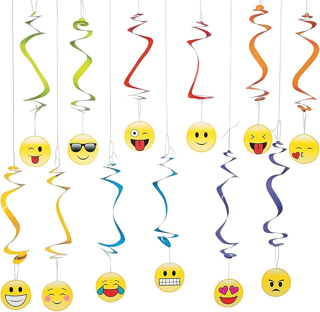 EMOJI HANGING SWIRLS - Party Decor - 12 Pieces