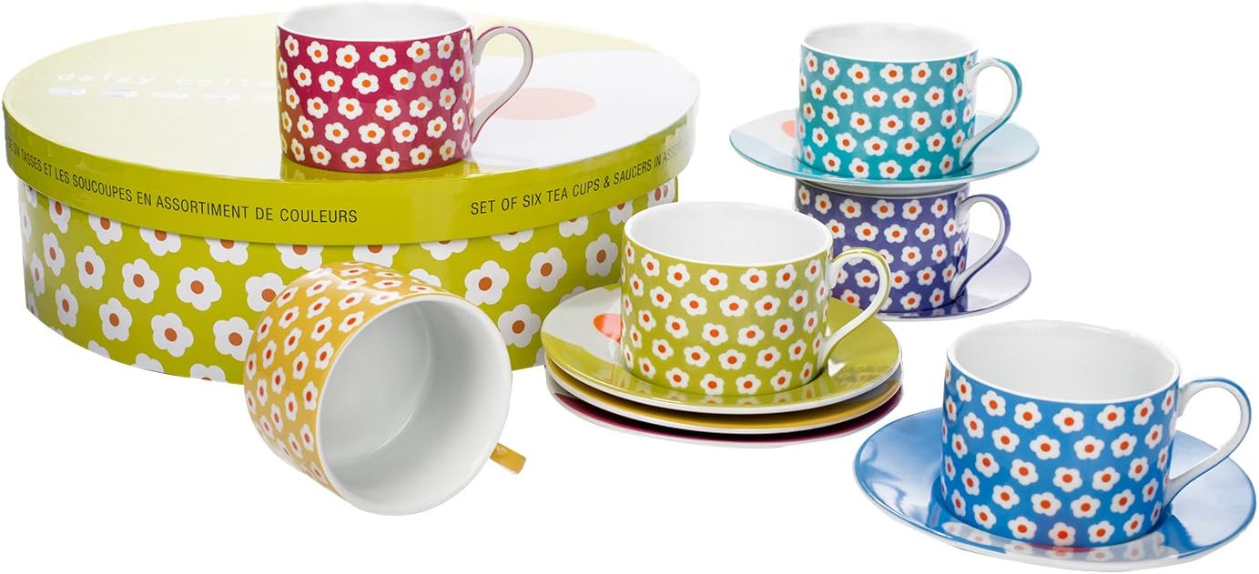 Classic Coffee & Tea by YEDI Daisy Gift Set of 6 Teacups & Saucers