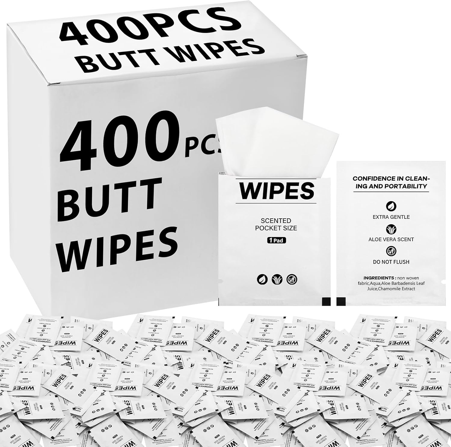 400 Pcs Butt Wet Wipes for Women Individually Wrapped Wipes for Women Man Travel Hand Face Body Cleaning Adults Bathroom Toilet Daily Use(Pink)