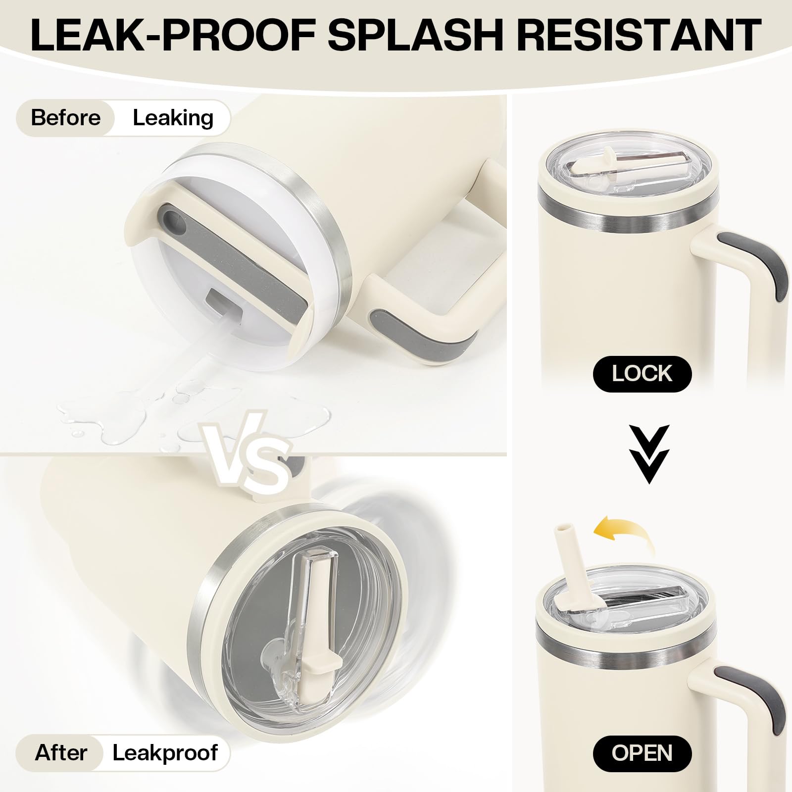 Set Di 2 Coperchi A Prova Di Perdite Per Stanley Cup 30 Oz – Con Cannucce, Bianco!