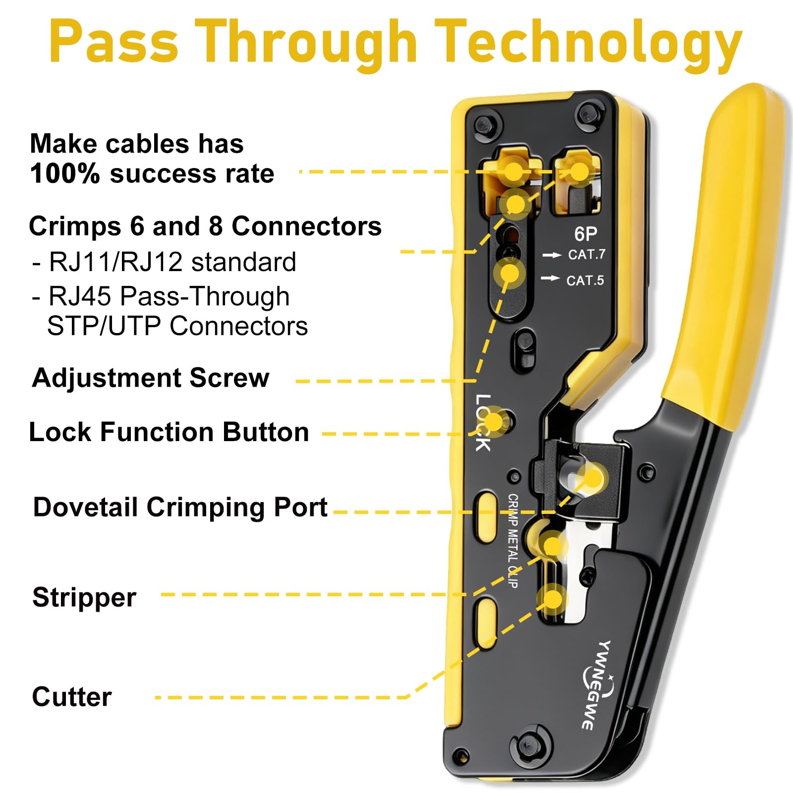 Crimpatrice passante, RJ45 CAT7, CAT7/CAT6/CAT5, RJ45, crimpatrice passante, crimpatrice RJ45, per connettori passanti Cat7, Cat6a, Cat5e (crimpatrice CAT7 02)