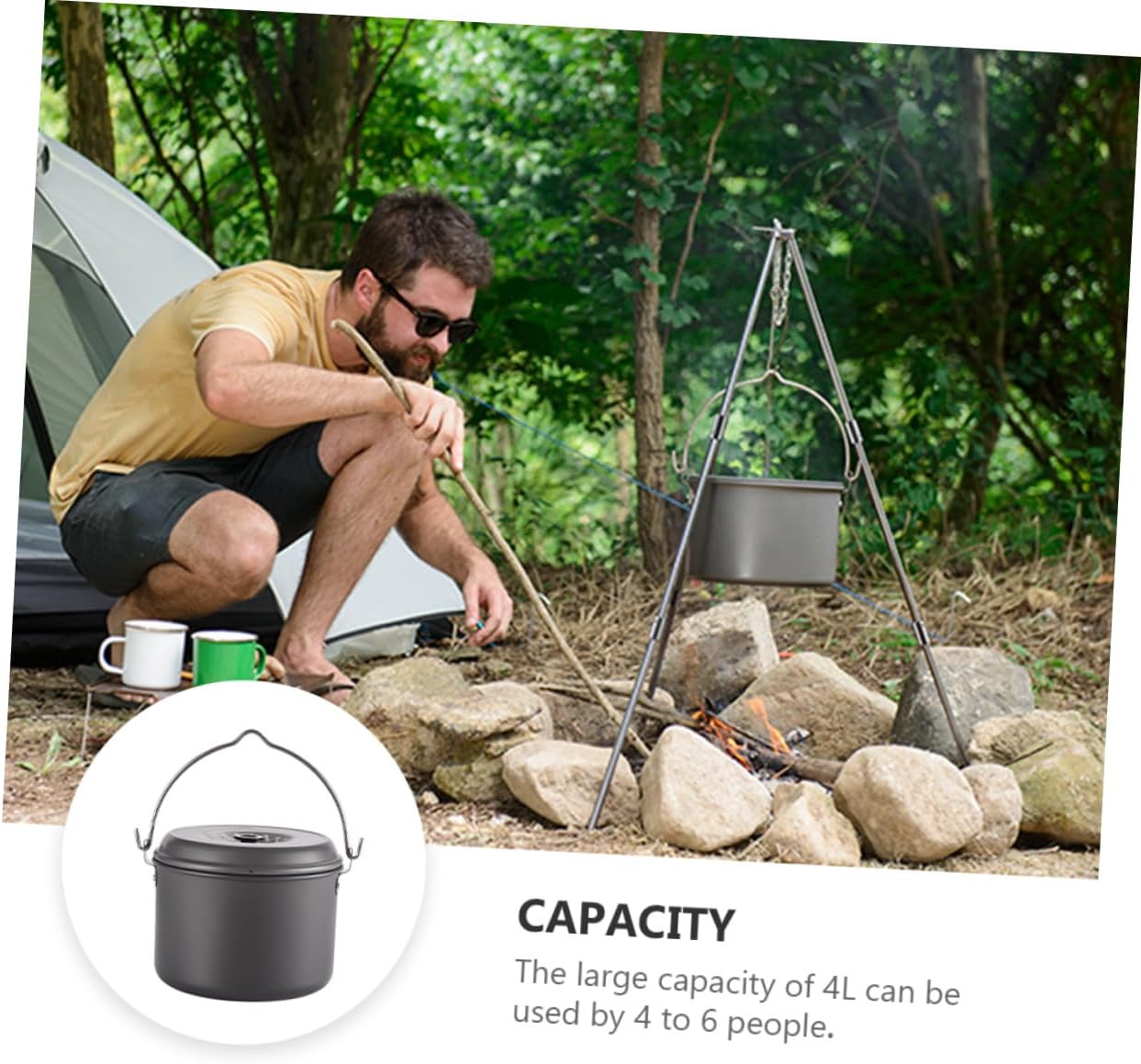 Outdoor Cooking Pot with Folding Handle Hard Oxide Camping Pot for Backpacking Hiking Picnic Non-stick Fast Heating Cookware for Self-driving Tours and Camping