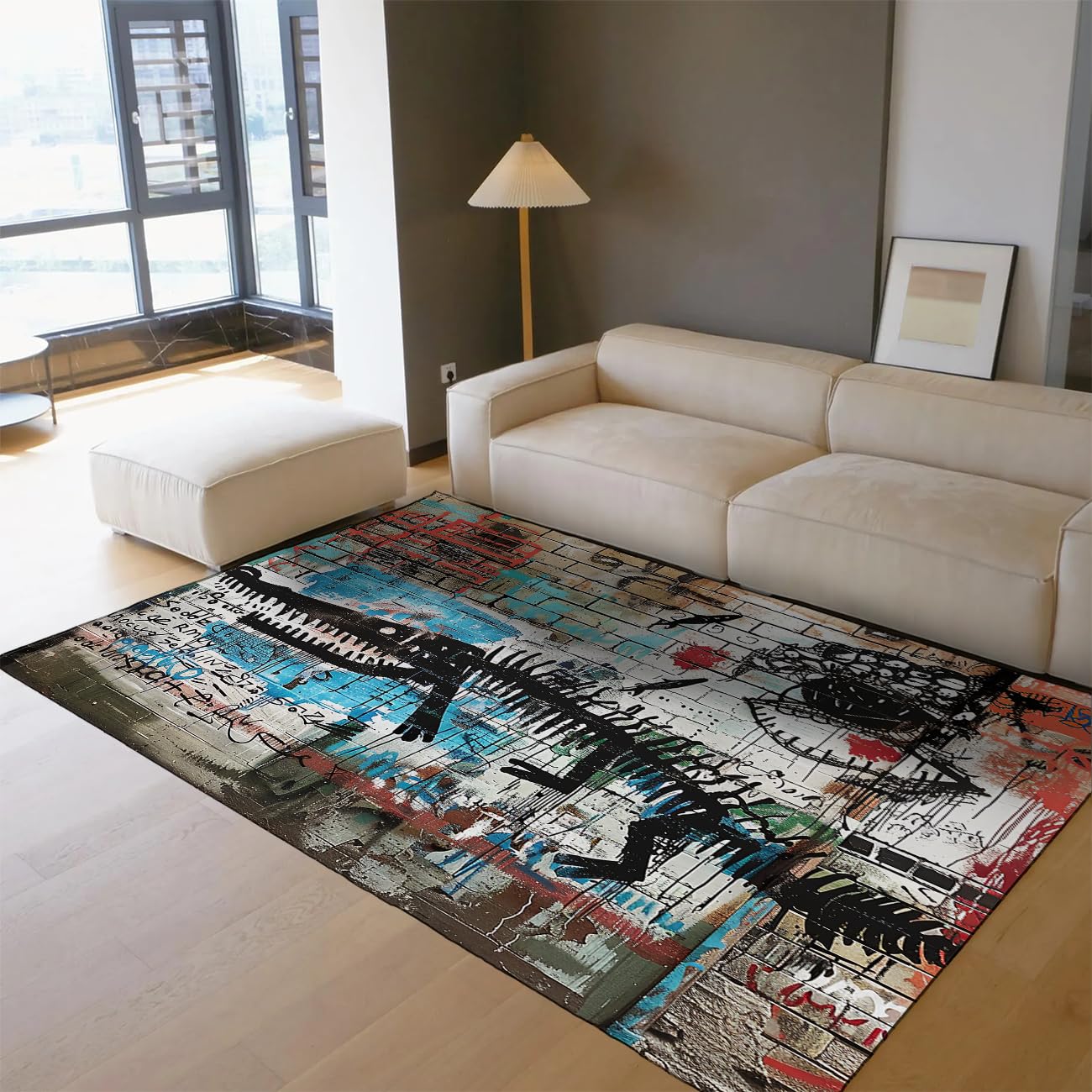 Tapis 180x270cm de chambre lavable dinosaures pour descente de lit et couloir