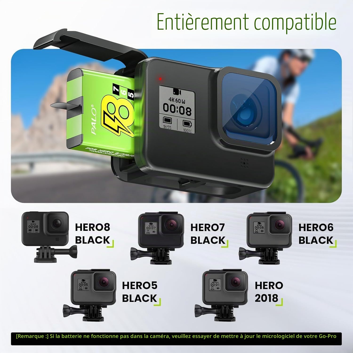 Hero 8/7/6/5 Batterie pour Hero 8/7/6/5 Black avec Chargeur pour Go Hero 12/11/10/9/8/7/6/5 Black - Chargeur de Batterie avec Accessoires, Charge Rapide, Convient à Basse
