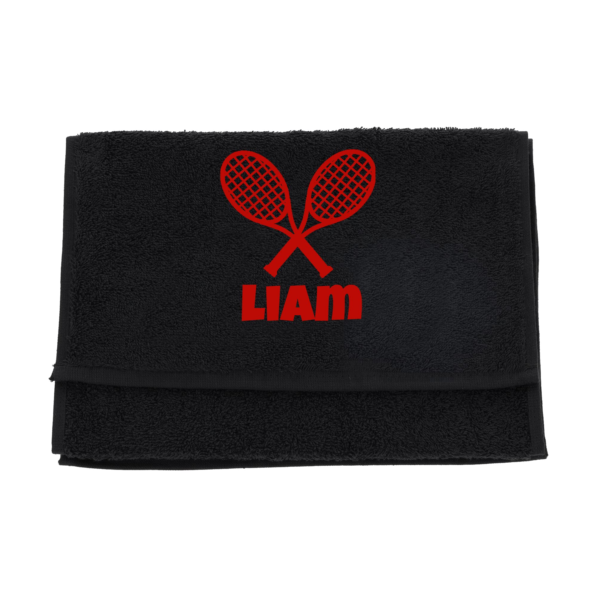 Always Looking Good Personalised Embroidered Tennis Towel - Black, Single Racket Design, 32” x 12.5”