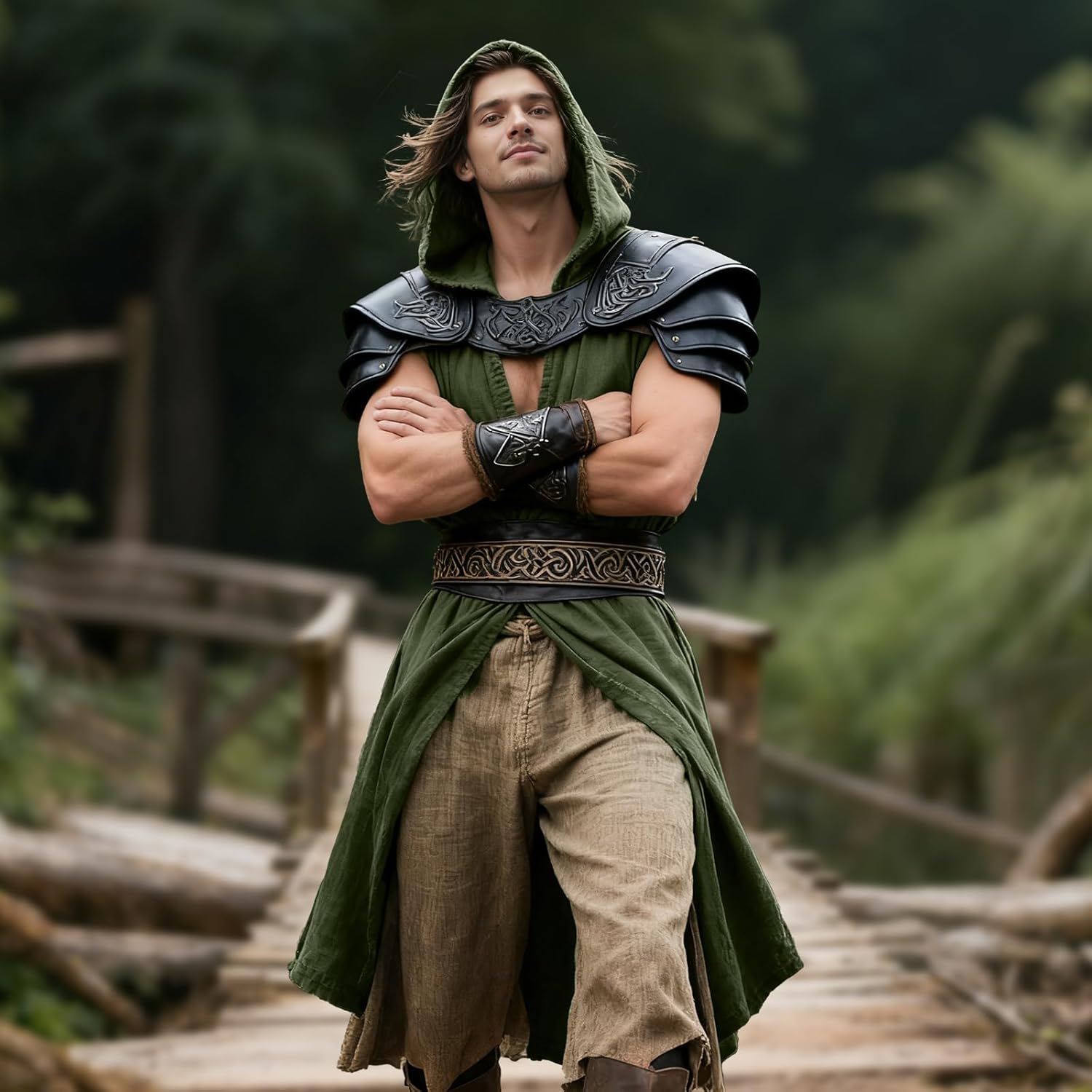 GFNWERTD Medieval Costume Men Viking Hooded Sleeveless Surcoat, Mens Renaissance Costume Cloak for Halloween Assassin Cosplay - Image 5